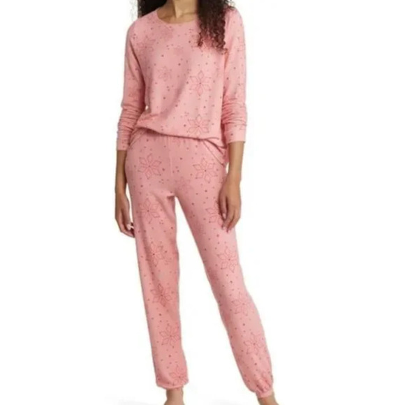 NWOT BP Print Brushed Knit Pajama Set Beauty Snowflake Dots Women's Pink Size M - Picture 1 of 7